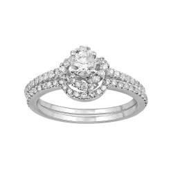 Simply Vera Vera Wang 14k White Gold 9/10 Carat T.W. Diamond Halo Engagement Ring Set