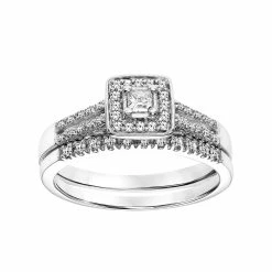 Simply Vera Vera Wang 14k White Gold 1/3 Carat T.W. Certified Diamond Square Halo Engagement Ring Set