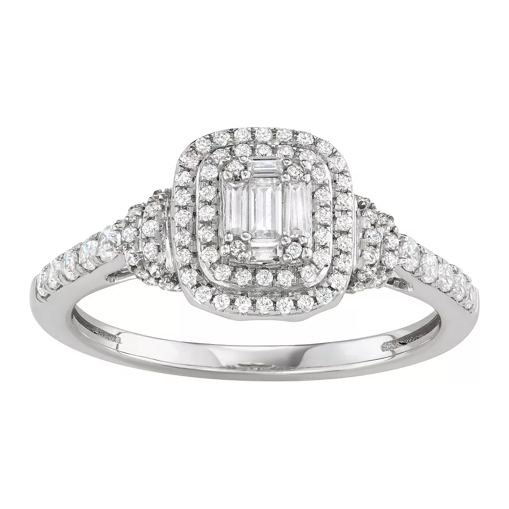 Simply Vera Vera Wang 14k White Gold 1/2 Carat T.W. Diamond Baguette Halo Engagement Ring 3 Simply Vera Vera Wang 14k White Gold 1/2 Carat T.W. Diamond Baguette Halo Engagement Ring