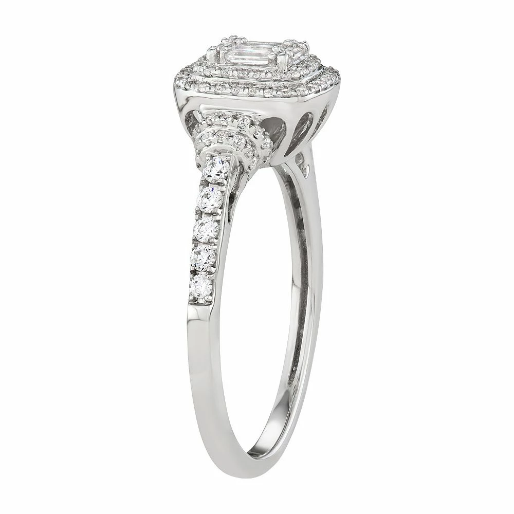 Simply Vera Vera Wang 14k White Gold 1/2 Carat T.W. Diamond Baguette Halo Engagement Ring 4 Simply Vera Vera Wang 14k White Gold 1/2 Carat T.W. Diamond Baguette Halo Engagement Ring - Image 2