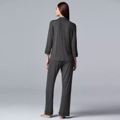 Women's Simply Vera Vera Wang Basic Luxury ¾ Sleeve Pajama Shirt & Pants Sleep Set -SIMPLY VERA VERA WANG Sales 3952142 ALT