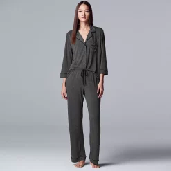 Women's Simply Vera Vera Wang Basic Luxury ¾ Sleeve Pajama Shirt & Pants Sleep Set -SIMPLY VERA VERA WANG Sales 3952142 ALT2