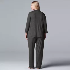 Plus Size Women's Simply Vera Vera Wang Basic Luxury Notch Pajama Set -SIMPLY VERA VERA WANG Sales 3952152 ALT