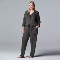 Plus Size Women's Simply Vera Vera Wang Basic Luxury Notch Pajama Set -SIMPLY VERA VERA WANG Sales 3952152 ALT2