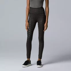 Women's Simply Vera Vera Wang High Rise Faux Leather Shaping Leggings -SIMPLY VERA VERA WANG Sales 4473241 Houndtooth Charcoal