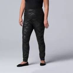 Plus Size Simply Vera Vera Wang High Rise Faux Leather Leggings -SIMPLY VERA VERA WANG Sales 4473242 Black Camo