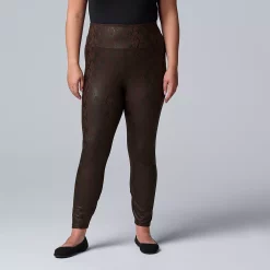 Plus Size Simply Vera Vera Wang High Rise Faux Leather Leggings -SIMPLY VERA VERA WANG Sales 4473242 Brown Snake