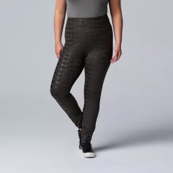 Plus Size Simply Vera Vera Wang High Rise Faux Leather Leggings -SIMPLY VERA VERA WANG Sales 4473242 Houndtooth Charcoal