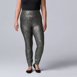 Plus Size Simply Vera Vera Wang High Rise Faux Leather Leggings -SIMPLY VERA VERA WANG Sales 4473242 Silver Foil Snake