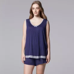 Plus Size Simply Vera Vera Wang Basic Luxury Pajama Tank & Pajama Boxers Set -SIMPLY VERA VERA WANG Sales 4780280 Navy