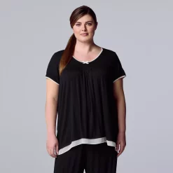 Plus Size Simply Vera Vera Wang Basic Luxury Short Sleeve Pajama Top -SIMPLY VERA VERA WANG Sales 4780284 Black