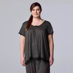 Plus Size Simply Vera Vera Wang Basic Luxury Short Sleeve Pajama Top -SIMPLY VERA VERA WANG Sales 4780284 Heather Coal