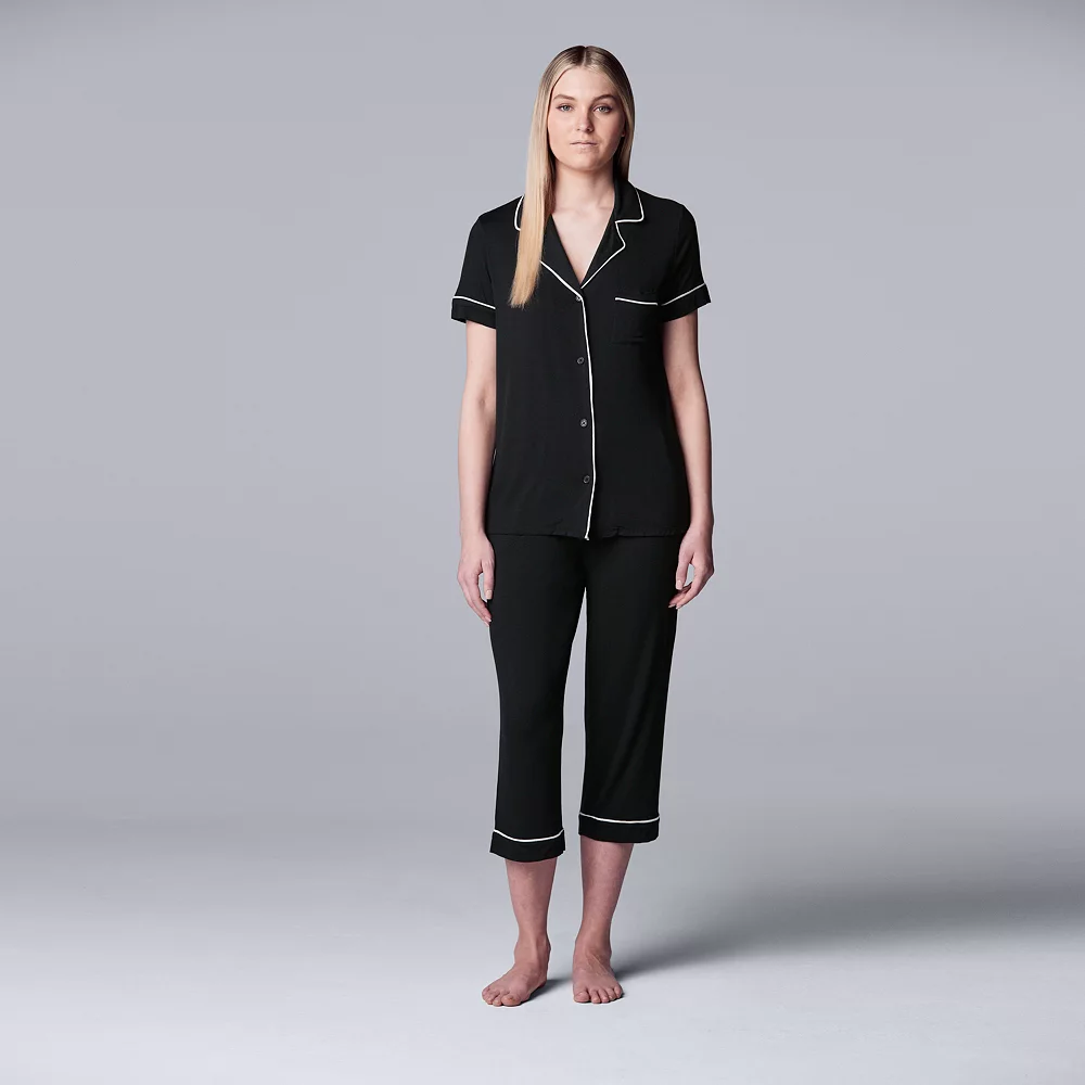 Women's Simply Vera Vera Wang Basic Luxury Notch Collar Pajama Shirt & Pajama Capris Set 4 Women's Simply Vera Vera Wang Basic Luxury Notch Collar Pajama Shirt & Pajama Capris Set - Image 2
