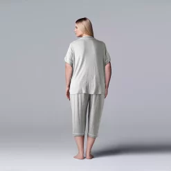 Plus Size Simply Vera Vera Wang Basic Luxury Pajama Shirt & Pajama Capris Set -SIMPLY VERA VERA WANG Sales 4797278 ALT