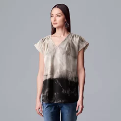 Women's Simply Vera Vera Wang V-Neck Top -SIMPLY VERA VERA WANG Sales 4826767 Black Dip Dye