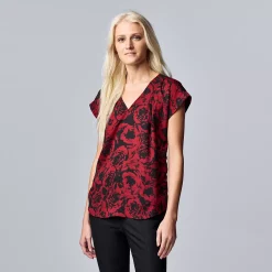 Women's Simply Vera Vera Wang V-Neck Top -SIMPLY VERA VERA WANG Sales 4826767 Graphic Rose
