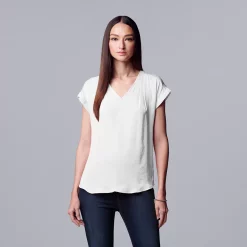 Women's Simply Vera Vera Wang V-Neck Top -SIMPLY VERA VERA WANG Sales 4826767 Modern White