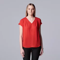 Women's Simply Vera Vera Wang V-Neck Top -SIMPLY VERA VERA WANG Sales 4826767 Swift Red