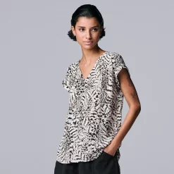 Petite Simply Vera Vera Wang V-Neck Popover Top -SIMPLY VERA VERA WANG Sales 4826906 Abstract Feather