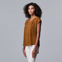 Petite Simply Vera Vera Wang V-Neck Popover Top -SIMPLY VERA VERA WANG Sales 4826906 Deep Cognac