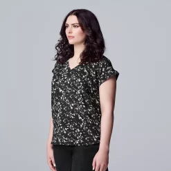 Petite Simply Vera Vera Wang V-Neck Popover Top -SIMPLY VERA VERA WANG Sales 4826906 Garden Foliage