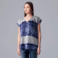 Petite Simply Vera Vera Wang V-Neck Popover Top -SIMPLY VERA VERA WANG Sales 4826906 Shibori Dye