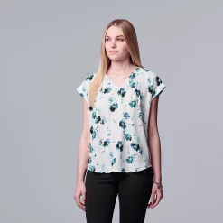 Petite Simply Vera Vera Wang V-Neck Popover Top -SIMPLY VERA VERA WANG Sales 4826906 Small Floral Bloom