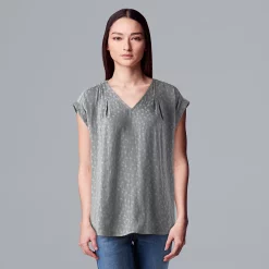Petite Simply Vera Vera Wang V-Neck Popover Top -SIMPLY VERA VERA WANG Sales 4826906 Stratus Gray