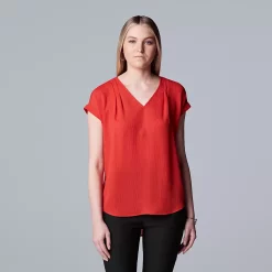 Petite Simply Vera Vera Wang V-Neck Popover Top -SIMPLY VERA VERA WANG Sales 4826906 Swift Red