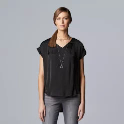 Petite Simply Vera Vera Wang V-Neck Popover Top -SIMPLY VERA VERA WANG Sales 4826906 Vera Black