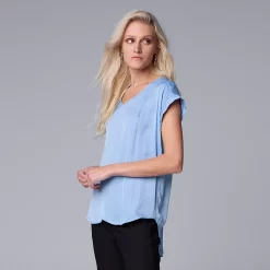 Petite Simply Vera Vera Wang V-Neck Popover Top -SIMPLY VERA VERA WANG Sales 4826906 Vera Sky Blue