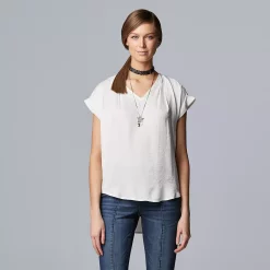 Petite Simply Vera Vera Wang V-Neck Popover Top -SIMPLY VERA VERA WANG Sales 4826906 White Knight
