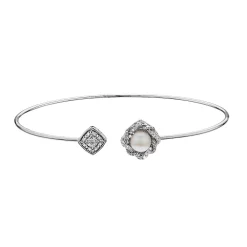 Simply Vera Vera Wang Sterling Silver 1/10 Carat T.W. Diamond & Freshwater Cultured Pearl Bangle Bracelet