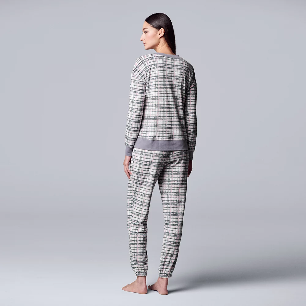 Women's Simply Vera Vera Wang Velour Pajama Top and Banded Bottom Pajama Pants Sleep Set 7 Women's Simply Vera Vera Wang Velour Pajama Top and Banded Bottom Pajama Pants Sleep Set - Image 5