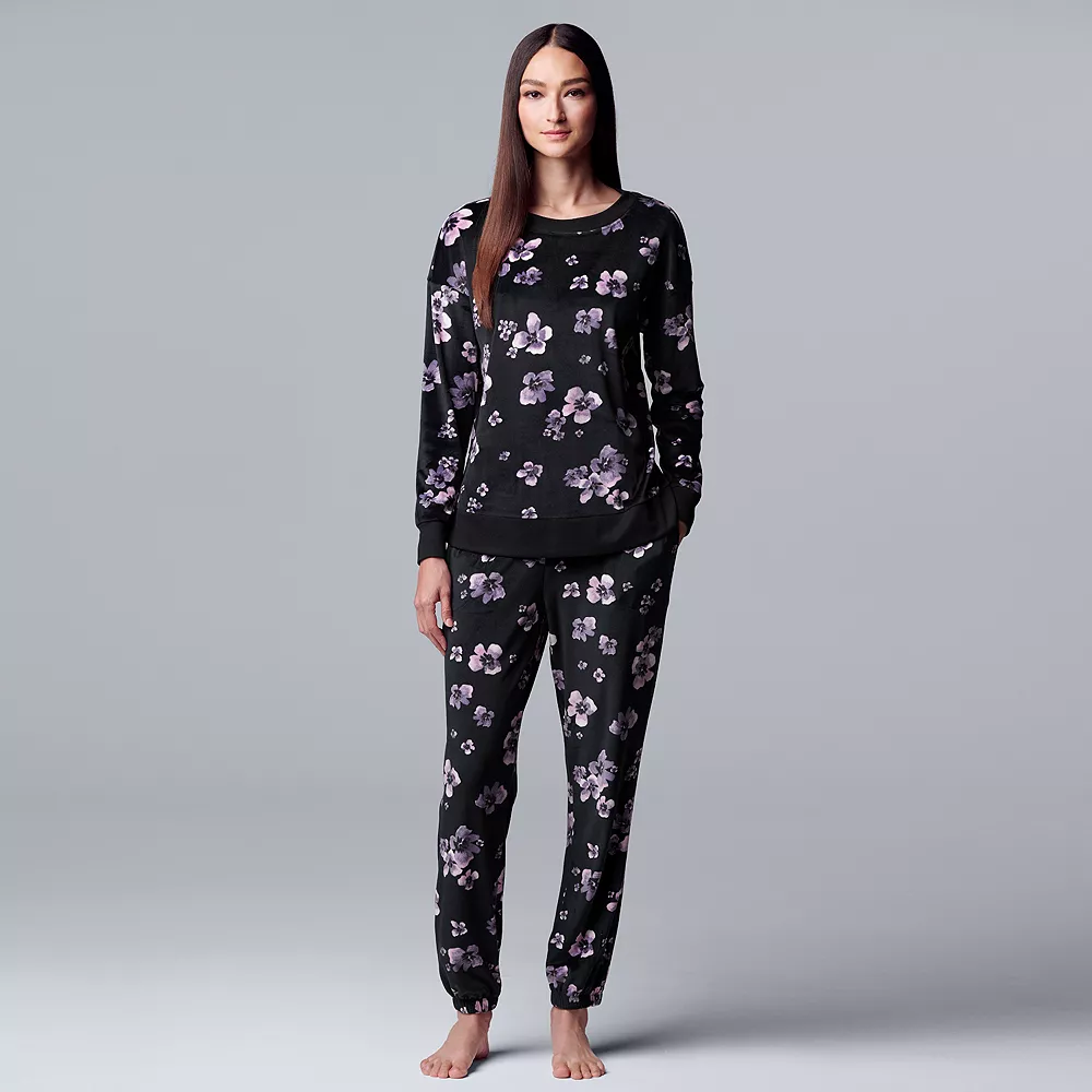 Women's Simply Vera Vera Wang Velour Pajama Top and Banded Bottom Pajama Pants Sleep Set 5 Women's Simply Vera Vera Wang Velour Pajama Top and Banded Bottom Pajama Pants Sleep Set - Image 3