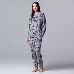 Women's Simply Vera Vera Wang Velour Pajama Top and Banded Bottom Pajama Pants Sleep Set