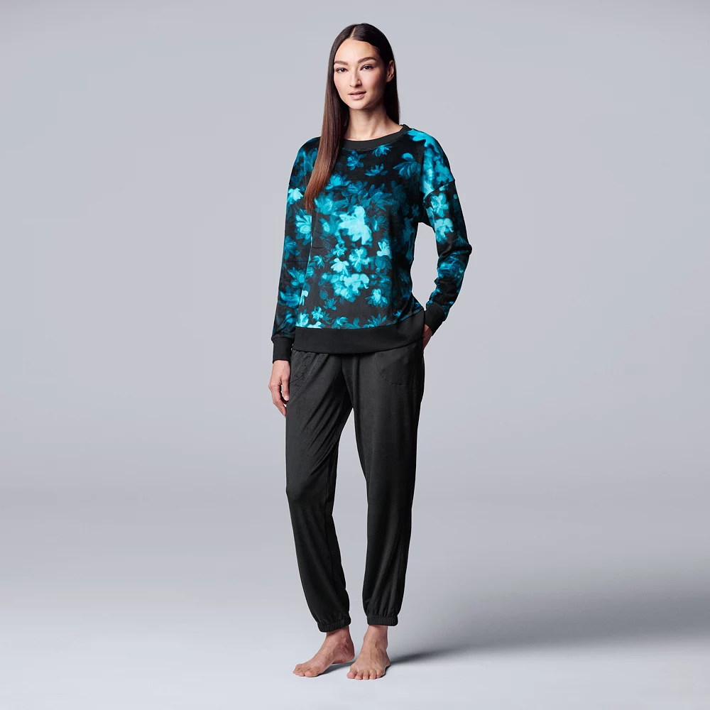 Women's Simply Vera Vera Wang Velour Pajama Top and Banded Bottom Pajama Pants Sleep Set 4 Women's Simply Vera Vera Wang Velour Pajama Top and Banded Bottom Pajama Pants Sleep Set - Image 2