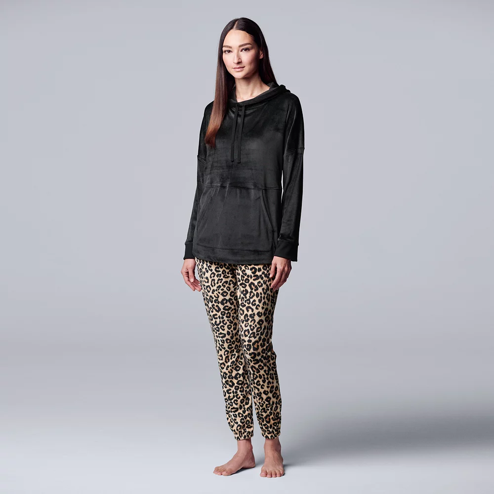 Women's Simply Vera Vera Wang Velour Hooded Pajama Top and Banded Bottom Pajama Pants Sleep Set 4 Women's Simply Vera Vera Wang Velour Hooded Pajama Top and Banded Bottom Pajama Pants Sleep Set - Image 2