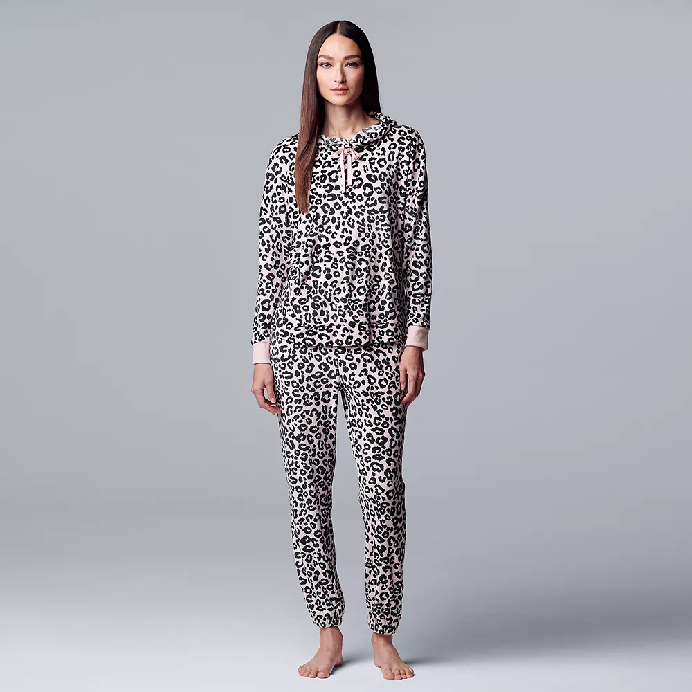 Women's Simply Vera Vera Wang Velour Hooded Pajama Top and Banded Bottom Pajama Pants Sleep Set 3 Women's Simply Vera Vera Wang Velour Hooded Pajama Top and Banded Bottom Pajama Pants Sleep Set