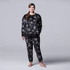 Plus Size Simply Vera Vera Wang Velour Pajama Top and Banded Bottom Pajama Pants -SIMPLY VERA VERA WANG Sales 5005141 Black Floral