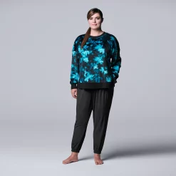 Plus Size Simply Vera Vera Wang Velour Pajama Top and Banded Bottom Pajama Pants -SIMPLY VERA VERA WANG Sales 5005141 Teal Floral