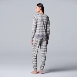 Petite Simply Vera Vera Wang Velour Pajama Top and Banded Bottom Pajama Pants Sleep Set -SIMPLY VERA VERA WANG Sales 5005145 ALT