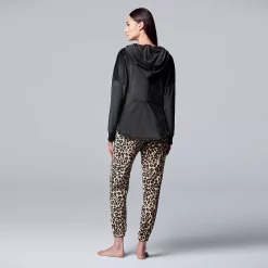 Petite Simply Vera Vera Wang Velour Hooded Pajama Top and Banded Bottom Pajama Pants Sleep Set -SIMPLY VERA VERA WANG Sales 5005147 ALT