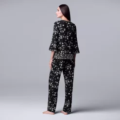 Women's Simply Vera Vera Wang 3/4 Sleeve Pajama Top & Pajama Pants Set -SIMPLY VERA VERA WANG Sales 5047902 ALT