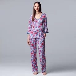 Women's Simply Vera Vera Wang 3/4 Sleeve Pajama Top & Pajama Pants Set -SIMPLY VERA VERA WANG Sales 5047902 Lt Blue Floral