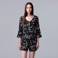 Women's Simply Vera Vera Wang 3/4 Sleeve Pajama Top & Pajama Boxer Shorts Set -SIMPLY VERA VERA WANG Sales 5047904 ALT2