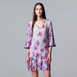 Women's Simply Vera Vera Wang 3/4 Sleeve Sleepshirt -SIMPLY VERA VERA WANG Sales 5047907 Lt Blue Floral Border