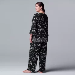 Plus Size Simply Vera Vera Wang 3/4 Sleeve Pajama Top & Pajama Pants Set -SIMPLY VERA VERA WANG Sales 5047909 ALT
