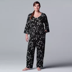 Plus Size Simply Vera Vera Wang 3/4 Sleeve Pajama Top & Pajama Pants Set -SIMPLY VERA VERA WANG Sales 5047909 ALT2