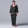 Plus Size Simply Vera Vera Wang 3/4 Sleeve Pajama Top & Pajama Pants Set -SIMPLY VERA VERA WANG Sales 5047909 Black Floral